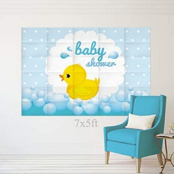 EUC Cute Large Rubber Ducky Baby Shower Party Vinyl Backdrop Banner 7' x 5' - Picture 2 of 4
